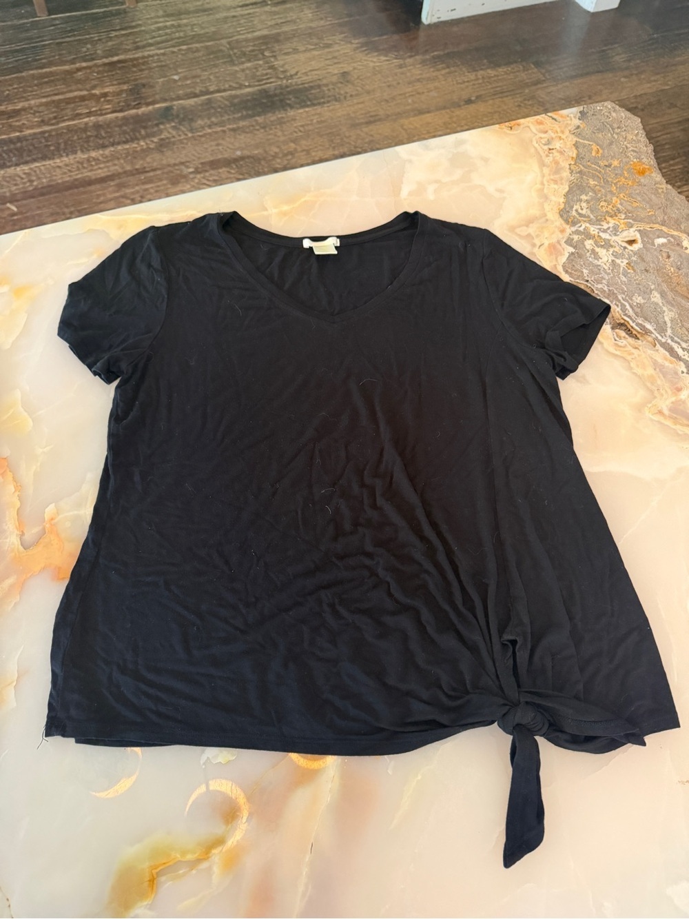 Matty M Black V-Neck Short Sleeve Knot Tee